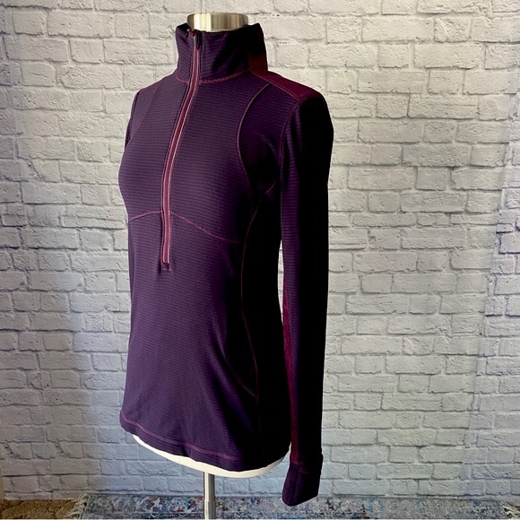 lululemon athletica Tops - Lululemon Star Runner Sweatshirt Striped Purple Pullover Zip Shirt Lace Womens 6